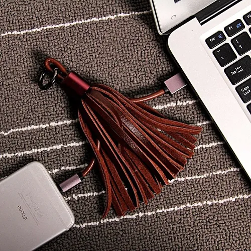 Clearance Leather Tassel Charging Cable Bag Pendent Keychain Gift for Girls
