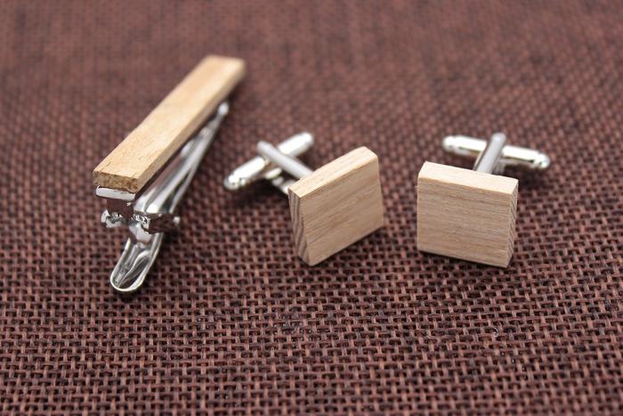 Wooden Cufflinks & Tie Clip Set