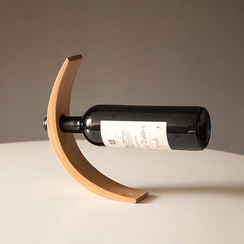 Gravity Bamboo Bottle Holder Bent Bamboo Wine Bottle Stand Home Decor Gadgets Gift for Father Him