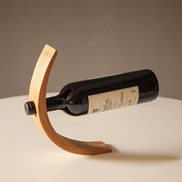 Gravity Bamboo Bottle Holder Bent Bamboo Wine Bottle Stand Home Decor Gadgets Gift for Father Him : Veasoon
