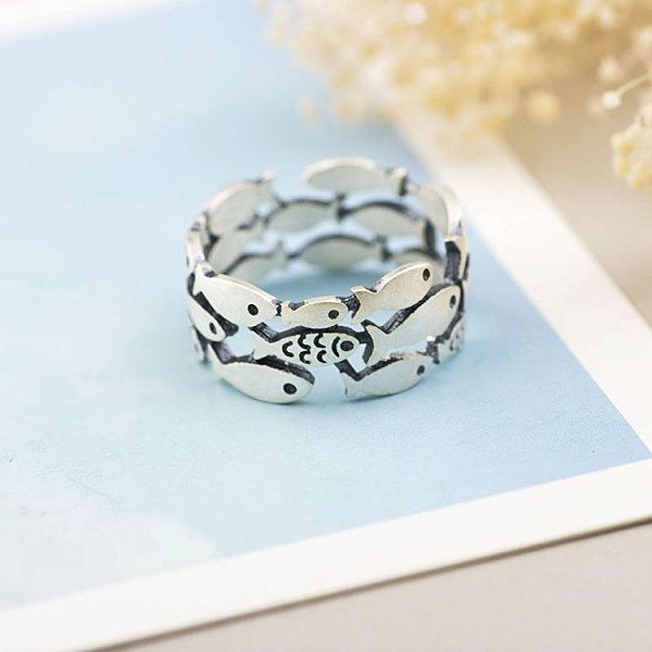990 Silver Fish Ring Gift for Women Girls Free Shipping
