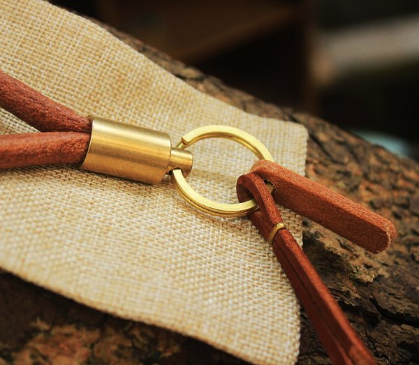 Round Leather Brass Keychain