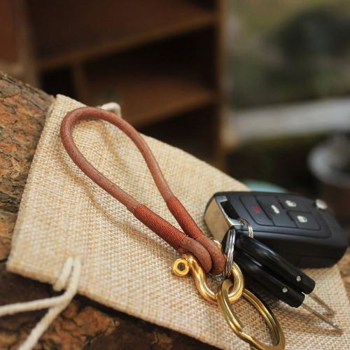 Genuine Leather Brass Shackle Keychain