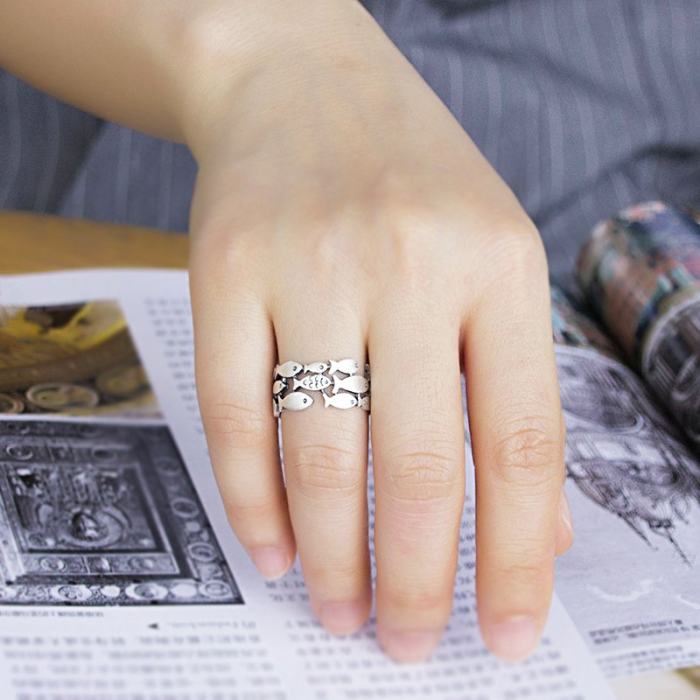 990 Silver Fish Ring Gift for Women Girls Free Shipping