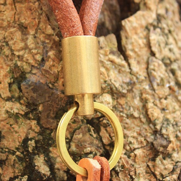 Round Leather Brass Keychain