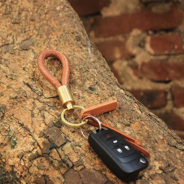 Round Leather Brass Keychain
