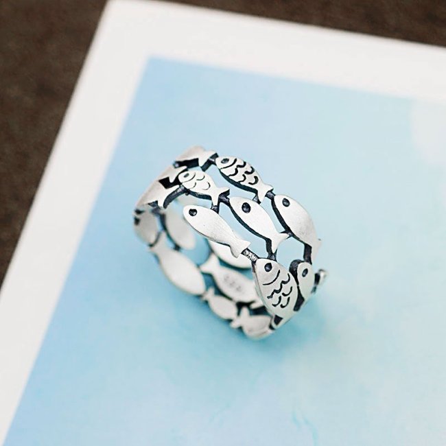 990 Silver Fish Ring Gift for Women Girls Free Shipping