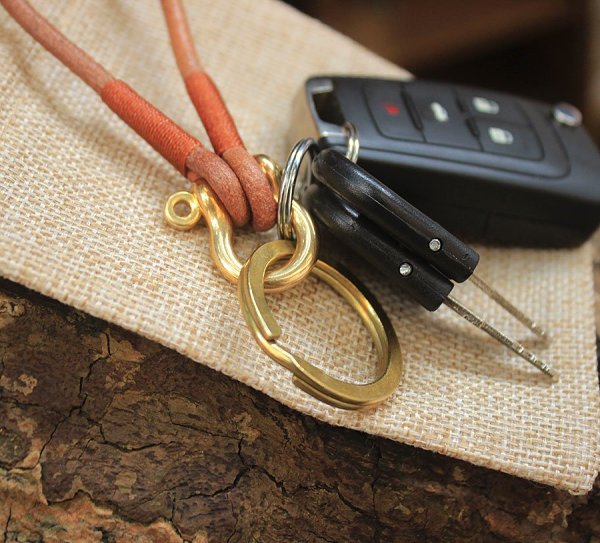 Genuine Leather Brass Shackle Keychain