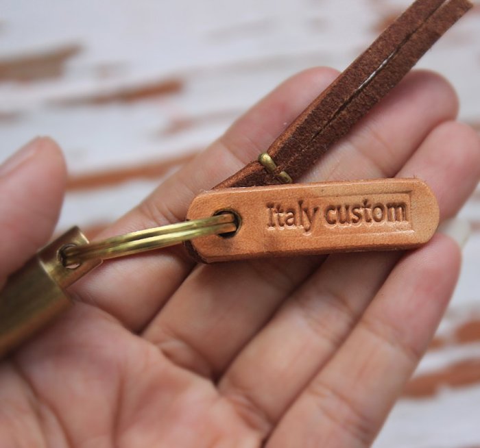 Round Leather Brass Keychain