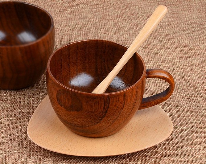 Wooden Coffee Mug and Spoon Set