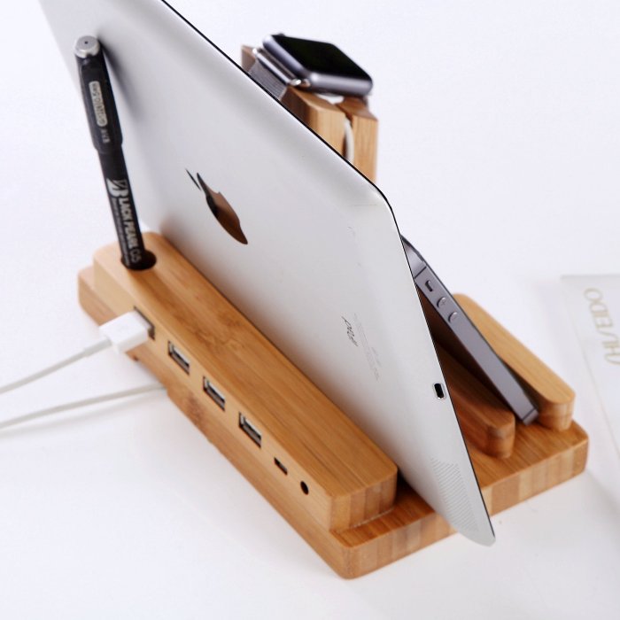 Clearance Sale Bamboo Docking Station With 4 USB Port