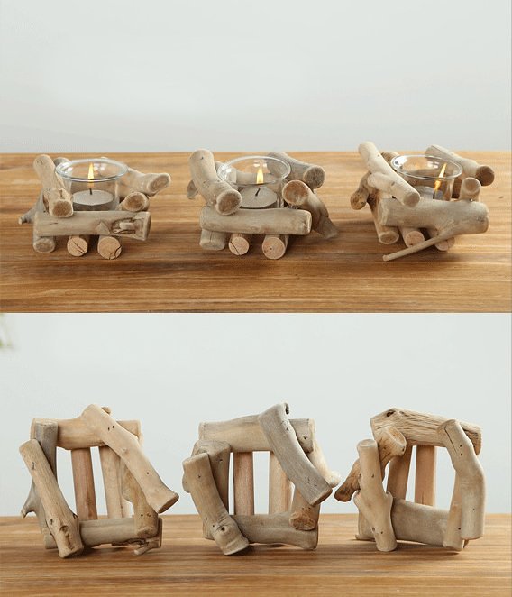 Wood Candle Holder Set