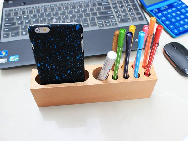 Wood Phone Holder & Pen Container