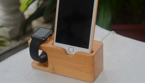 Wood and Bamboo Apple Watch Charger Holder & iPhone Holder