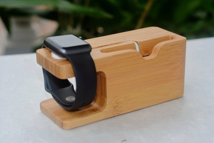 Wood and Bamboo Apple Watch Charger Holder & iPhone Holder