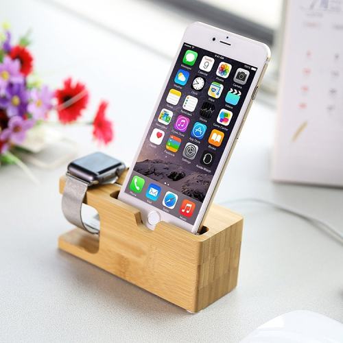 Wood and Bamboo Apple Watch Charger Holder & iPhone Holder