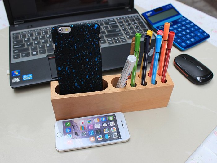 Wood Phone Holder & Pen Container