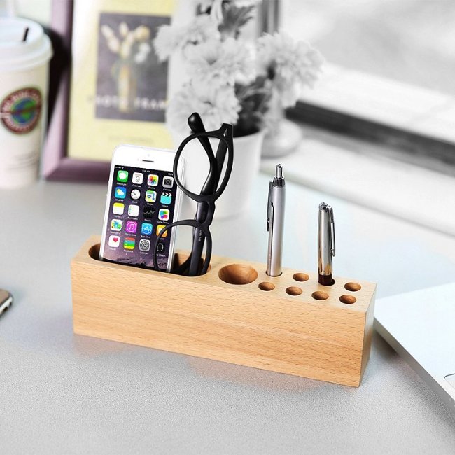 Wood Phone Holder & Pen Container