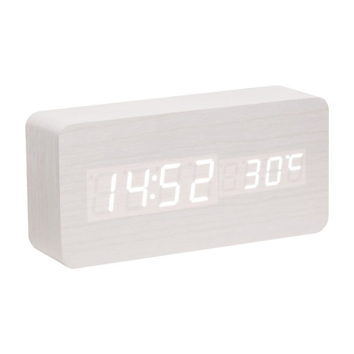 LED Teak Cuboid Alarm Clock