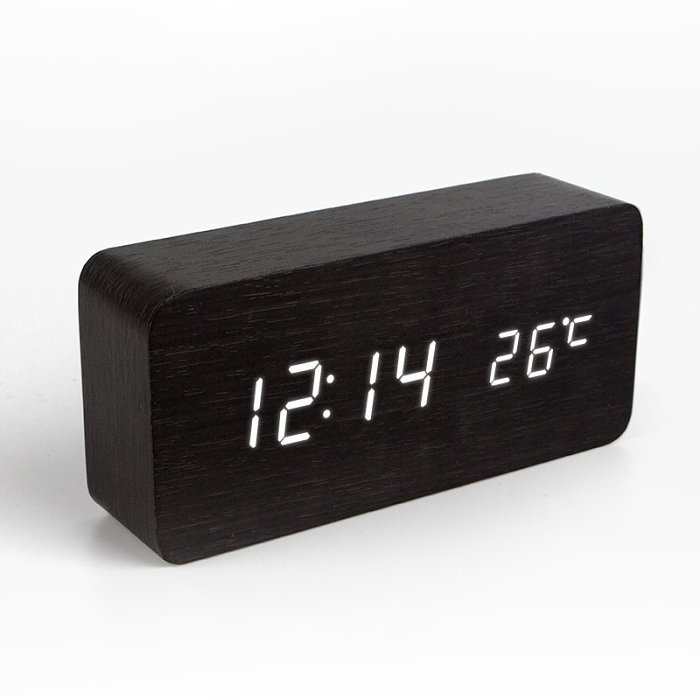 LED Teak Cuboid Alarm Clock
