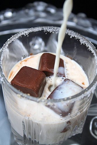 Vanilla Milk with Chocolate Ice Cubes