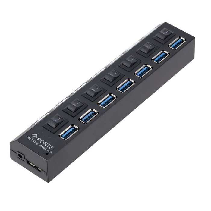 7-Port USB 3.0 Hub With Switch Adapter LED Light