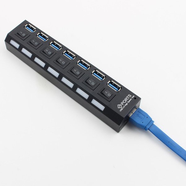 7-Port USB 3.0 Hub With Switch Adapter LED Light