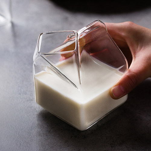 Half Pint Glass Creamer Carton Milk Tempered Glass 牛奶盒玻璃杯 우유카톤유리 ミルクカートングラス Vaso de cartón de leche