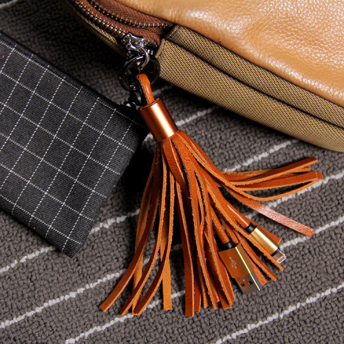 Clearance Leather Tassel Charging Cable Bag Pendent Keychain Gift for Girls