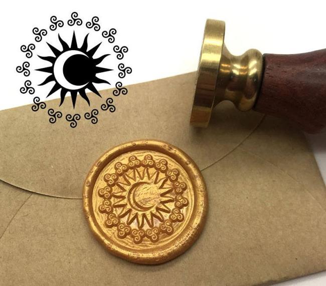 Sun and Moon Wax Seal Stamp Kit - Sun Sealing Wax Stamp - Moon Wax Stamp - Wedding Invitation Sealing Wax Stamp Wooden Box
