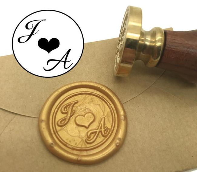 Wedding Invitation Seal,Heart Initials Wax Seal Stamp,Custom Monogram Wedding Seals