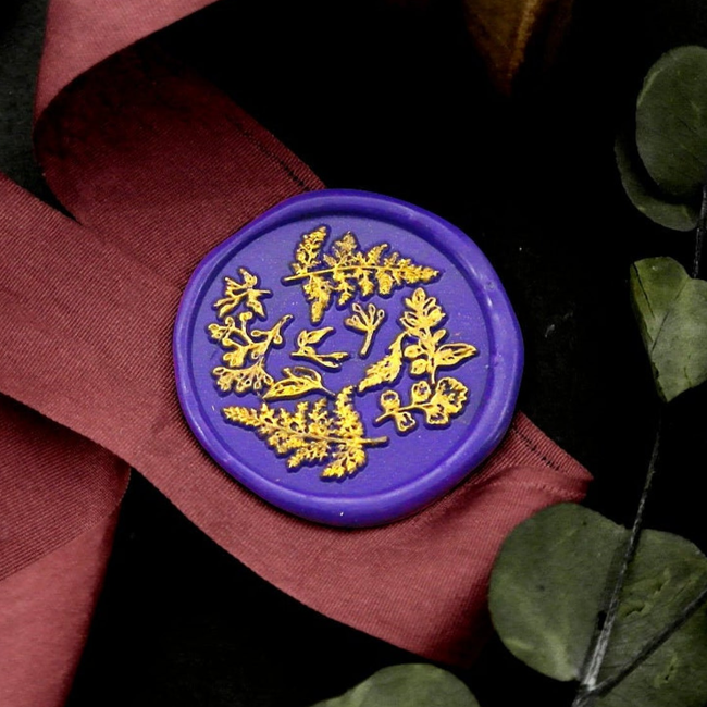 Round Botanic Leaves Metal Stamp / Wedding Wax Seal Stamp