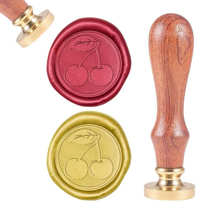 Vintage Wax Sealing Stamps Cherry Retro Wood Stamp Removable Brass Head 25mm for Wedding Envelopes Invitations Embellishment Bottle Decoration Gift Packing