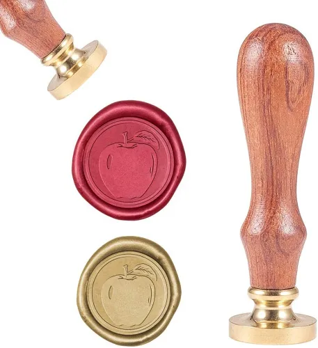 Vintage Wax Sealing Stamps Apple Retro Wood Stamp Removable Brass Head 25mm for Wedding Envelopes Invitations Embellishment Bottle Decoration Gift Packing