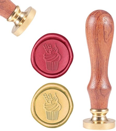 Ice Cream Wax Seal Stamp, Wax Sealing Stamps Vintage Wax Seal Stamp Fancy Retro Wood Stamp Removable Brass Seal Wood Handle for Wedding Invitations Embellishment Bottle Decoration Gift Card