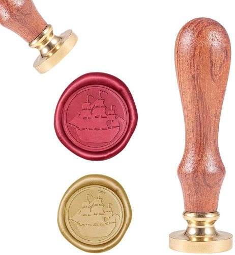 Wax Sealing Stamps Sailboat Vintage Wax Seal Stamp Retro Wood Stamp Removable Brass Seal Wood Handle for Wedding Invitations Embellishment Bottle Decoration Gift Packing