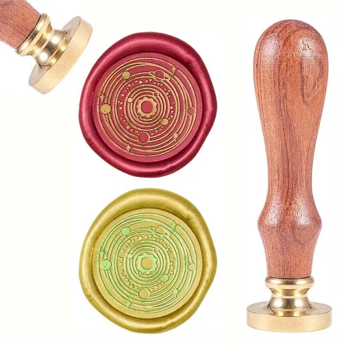Vintage Wax Sealing Stamps Solar System Planet Retro Wood Stamp Removable Brass Head 25mm for Wedding Envelopes Invitations Embellishment Bottle Decoration