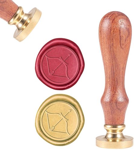 Wax Seal Stamp Arrow Bow, Sealing Wax Stamps Fancy Retro Wood Stamp Removable Brass Seal Head 25mm Wood Handle for Wedding Invitation Embellishment Bottle Decoration Gift Packing