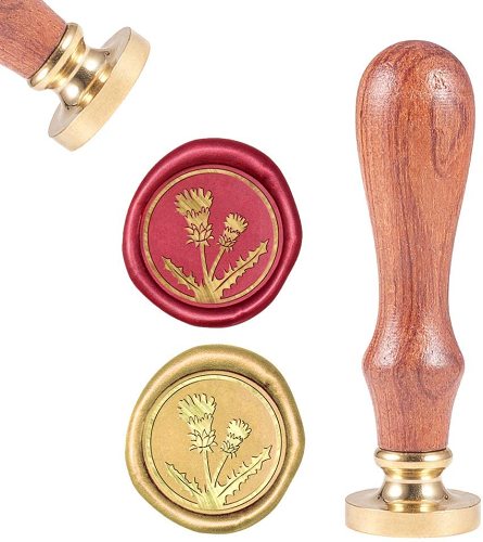 Wax Sealing Stamps Thistle Grass Vintage Wax Seal Stamp Retro Wood Stamp Removable Brass Seal Wood Handle for Wedding Invitations Embellishment Bottle Decoration Gift Packing