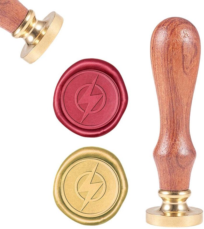 Wax Seal Stamp Lighting, Wax Sealing Stamps Flash Badge Vintage Wax Seal Stamp Retro Wood Stamp Removable Brass Seal Wood Handle for Wedding Invitations Embellishment Bottle Decoration