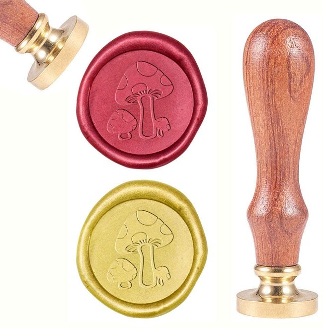 Wax Sealing Stamps Mushroom Vintage Wax Seal Stamp Retro Wood Stamp Removable Brass Seal Wood Handle for Wedding Invitations Embellishment Bottle Decoration Gift Packing