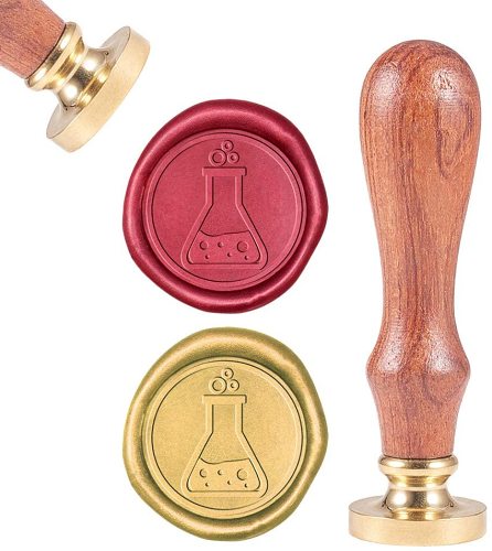 Wax Seal Stamp Assay Flask, Sealing Wax Stamps Bottle Retro Wood Stamp Wax Seal 25mm Removable Brass Head Wood Handle for Academic Conference Envelopes Invitations