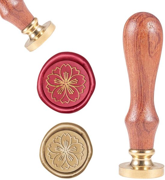 Sealing Wax Stamps Sakura Flower Retro Wood Stamp Removable Brass Head 25mm for Wedding Envelopes Invitations Embellishment Bottle Decoration Gift Packing