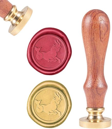 Sealing Wax Stamps Capricornus Retro Wood Stamp Wax Seal 25mm Removable Brass Seal Wood Handle for Envelopes Invitations Wedding Embellishment Bottle Decoration Gift Packing