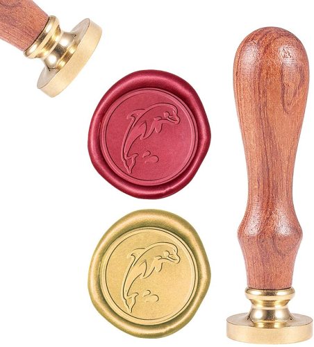 Sealing Wax Stamps Dolphin Retro Wood Stamp Wax Seal 25mm Removable Brass Seal Wood Handle for Envelopes Invitations Wedding Embellishment Bottle Decoration Gift Packing