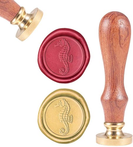 Wax Seal Stamp, Sealing Wax Stamps Sea Horse Retro Wood Stamp Wax Seal 25mm Removable Brass Seal Wood Handle for Envelopes Invitations Wedding Embellishment Bottle Decoration Gift Packing