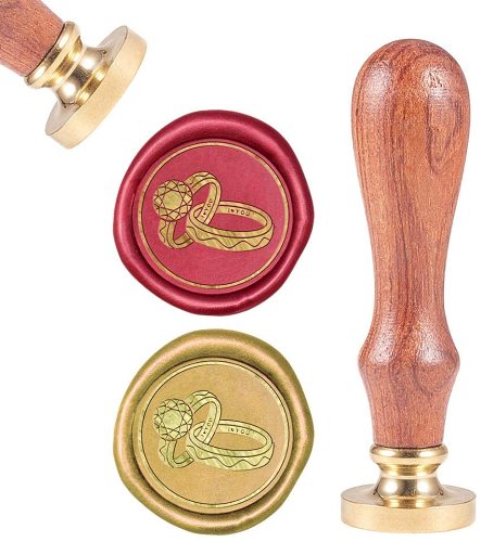 Wax Seal Stamp Couple Rings, Sealing Wax Stamps Wedding Retro Wood Stamp Removable Brass Head 25mm Wood Handle for Envelope Invitation Bottle Decoration