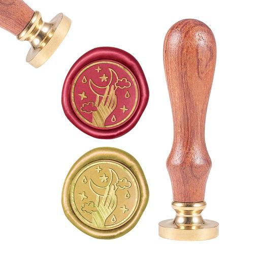 Wax Seal Stamp, Sealing Wax Stamps Moon & Hand Retro Wood Stamp Pick The Moon Wax Seal 25mm Removable Brass Seal Wood Handle for Envelopes Invitations Wedding Embellishment Bottle Decoration