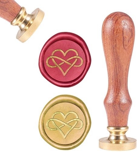 Sealing Wax Stamps Heart Shape with Infinite Loop Retro Wood Stamp Wax Seal 25mm Removable Brass Seal Wood Handle for Envelopes Invitations Wedding Embellishment