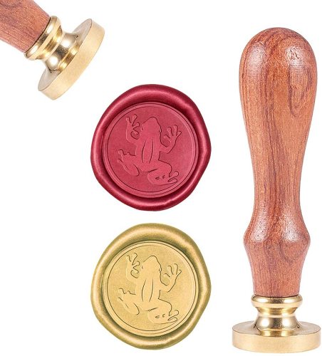 Sealing Wax Stamps Frog Pattern Retro Wood Stamp Wax Seal 25mm Removable Brass Seal Wood Handle for Envelopes Invitations Wedding Embellishment Bottle Decoration Gift Packing